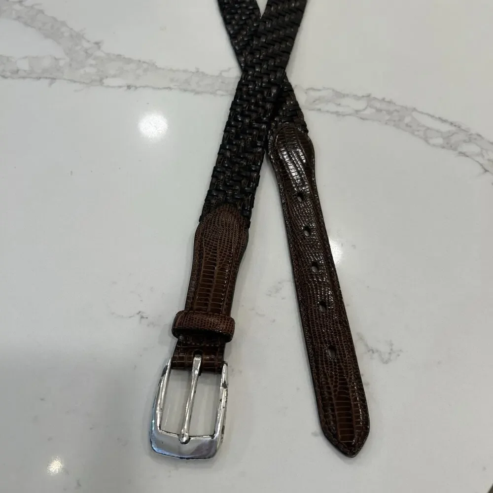 Brighton Brown & Black‎ Leather Braided Belt P4100 Croc Embossed Mens Sz 40